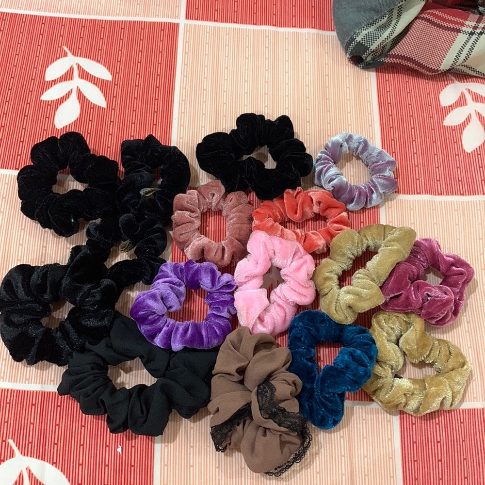 16 velvet scrunchies (2 are satin)